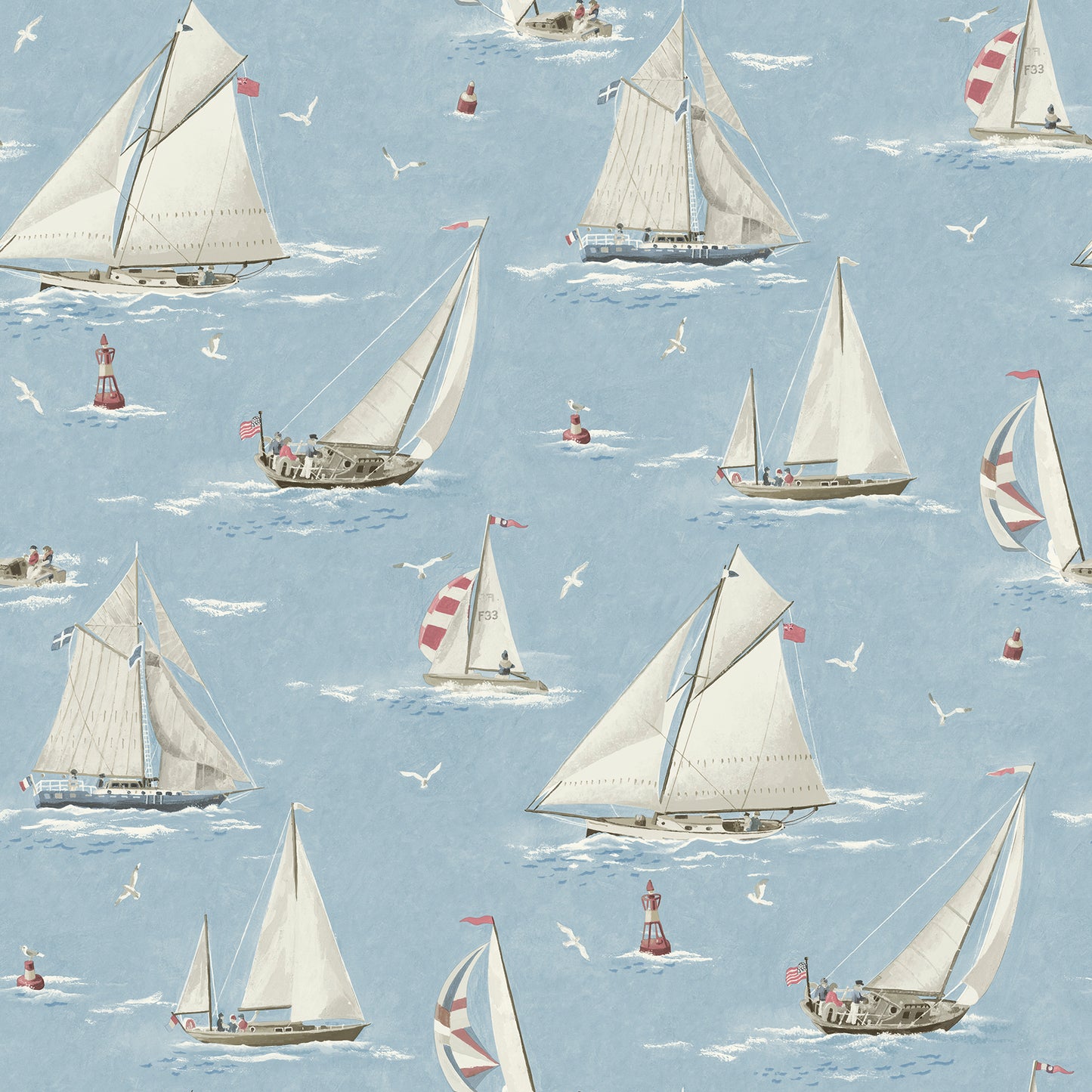 Chesapeake Leeward Light Blue Sailboat Wallpaper, 20.5-in by 33-ft