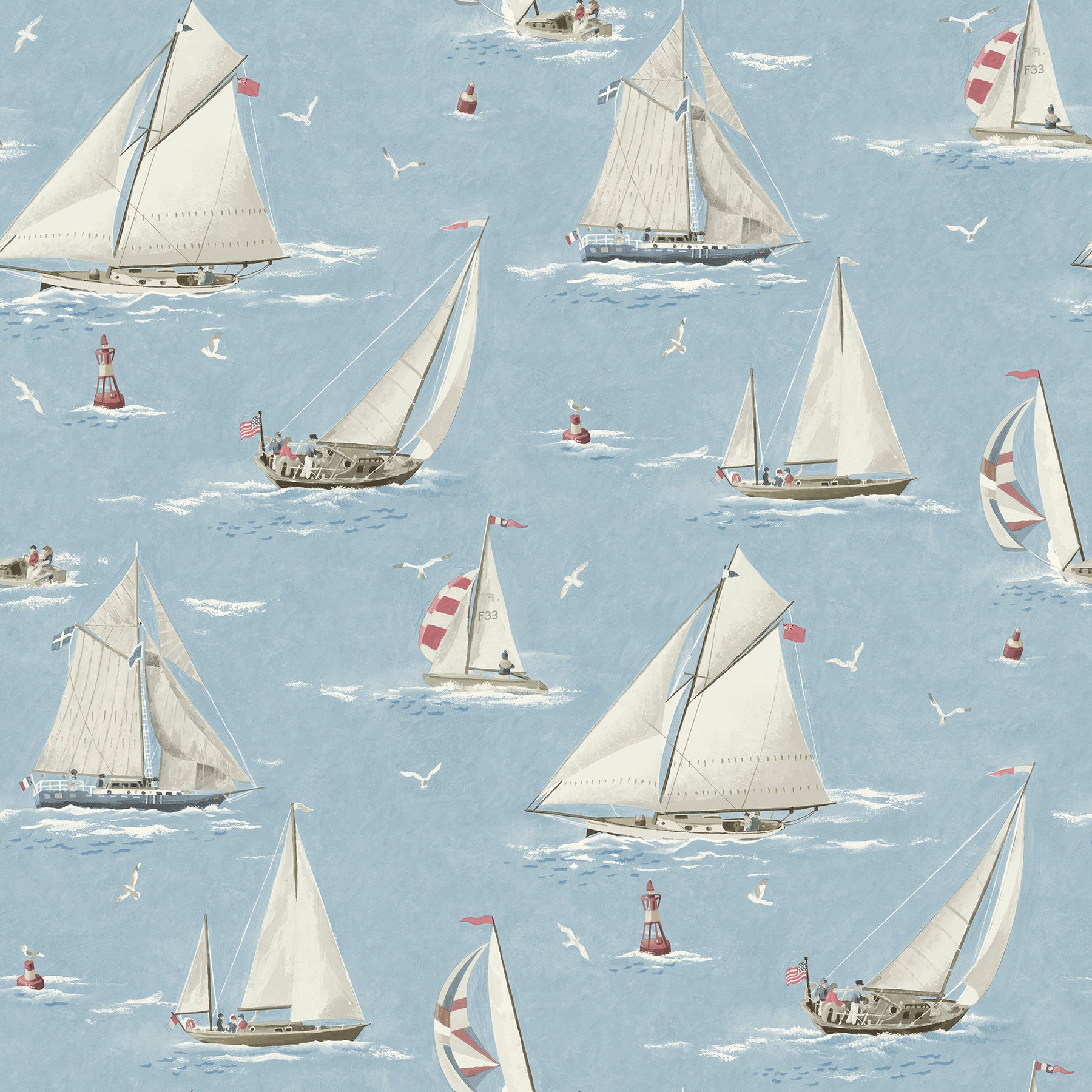 Chesapeake Leeward Light Blue Sailboat Wallpaper, 20.5-in by 33-ft