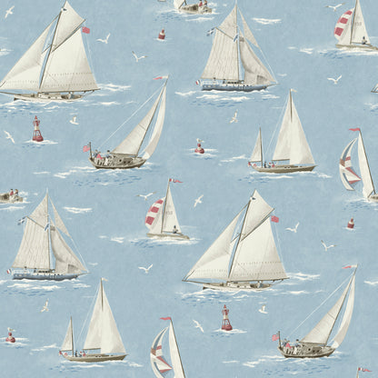 Chesapeake Leeward Light Blue Sailboat Wallpaper, 20.5-in by 33-ft