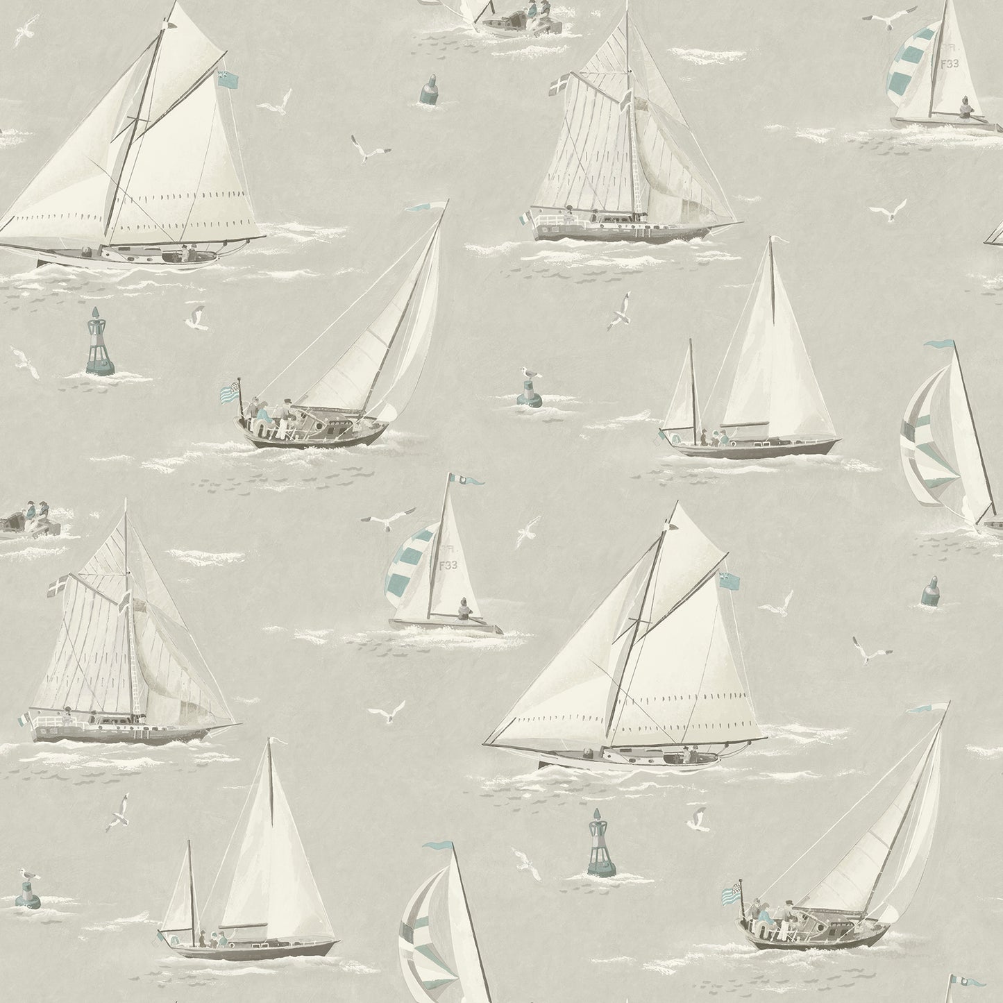 Chesapeake Leeward Light Grey Sailboat Wallpaper, 20.5-in by 33-ft