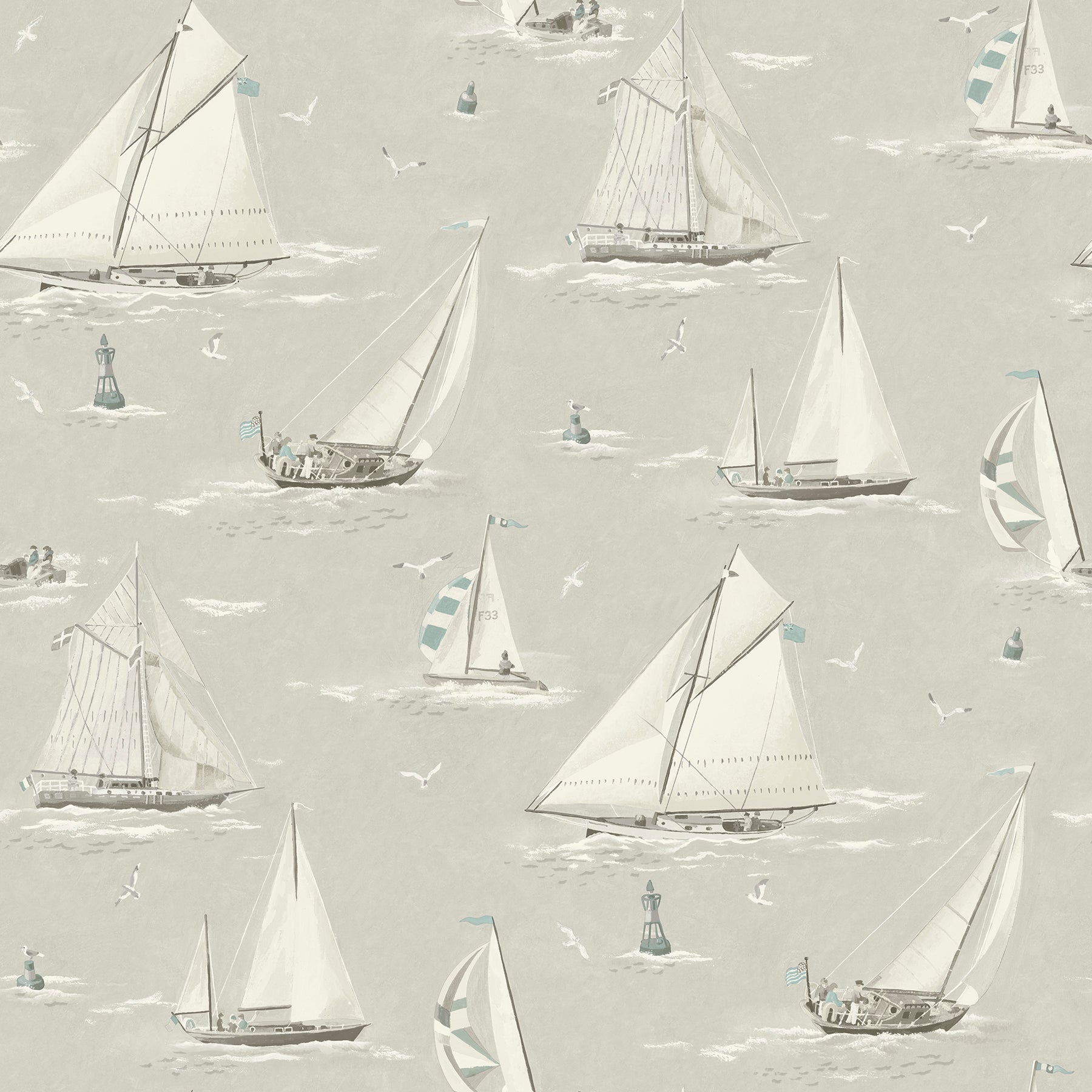 Chesapeake Leeward Light Grey Sailboat Wallpaper, 20.5-in by 33-ft