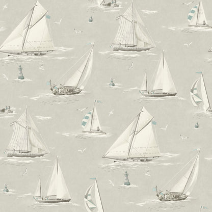 Chesapeake Leeward Light Grey Sailboat Wallpaper, 20.5-in by 33-ft