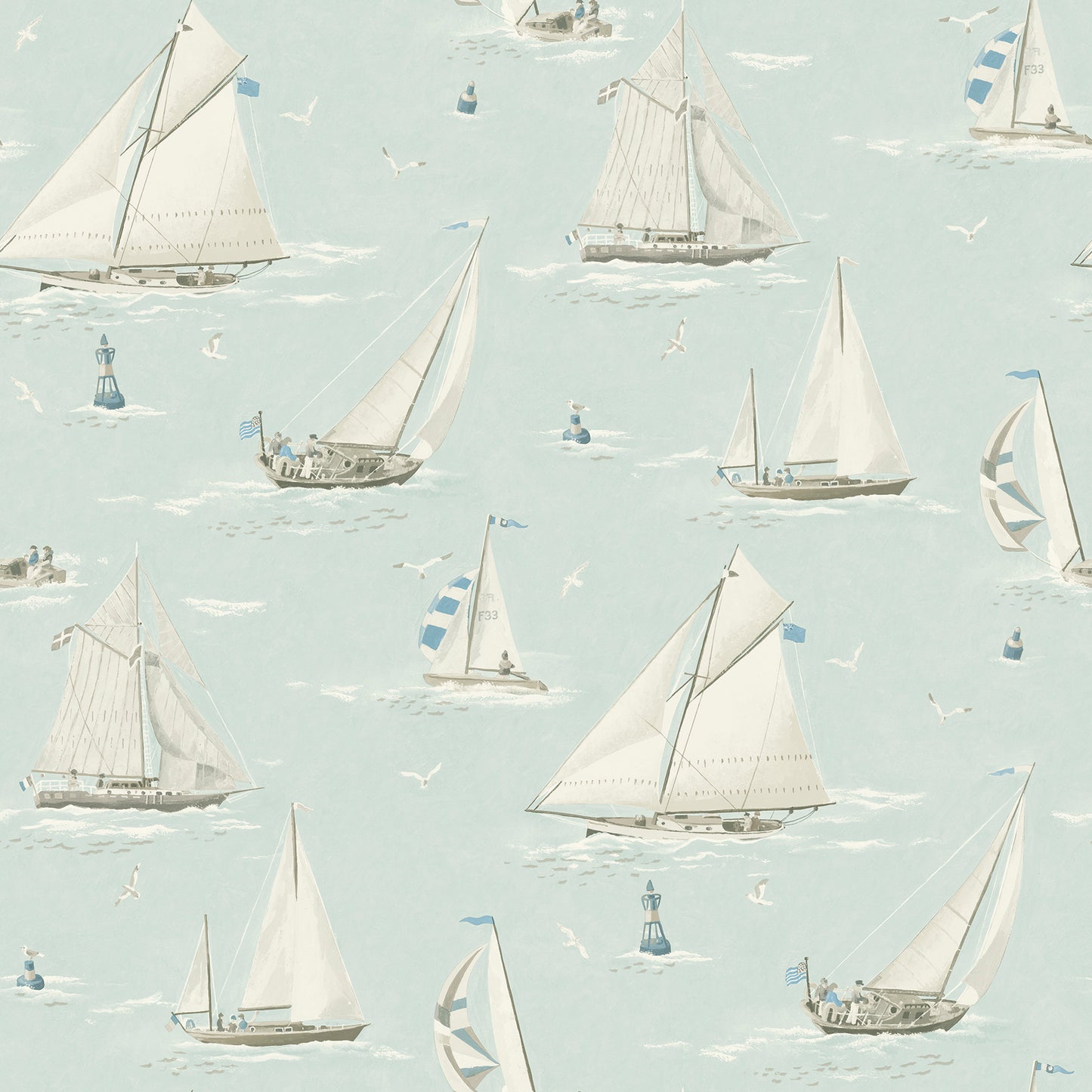 Chesapeake Leeward Aqua Sailboat Wallpaper, 20.5-in by 33-ft