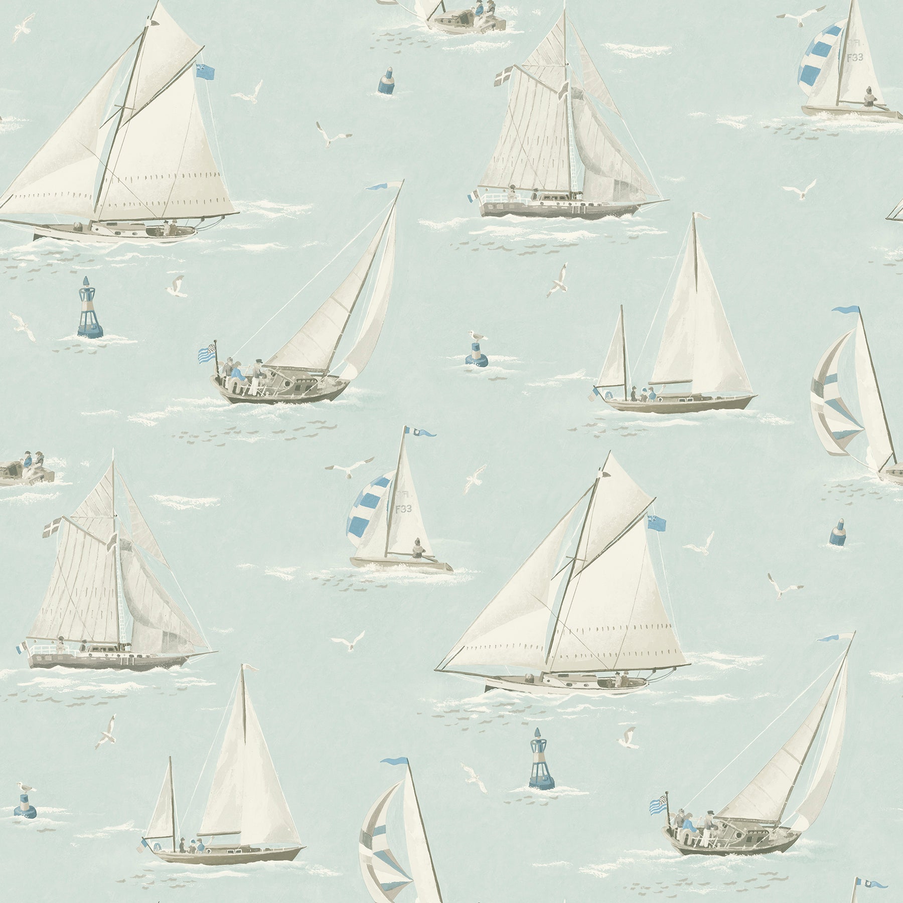 Chesapeake Leeward Aqua Sailboat Wallpaper, 20.5-in by 33-ft