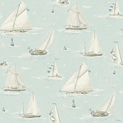 Chesapeake Leeward Aqua Sailboat Wallpaper, 20.5-in by 33-ft