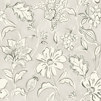 Chesapeake Plumeria Grey Floral Trail Wallpaper, 20.5-in by 33-ft