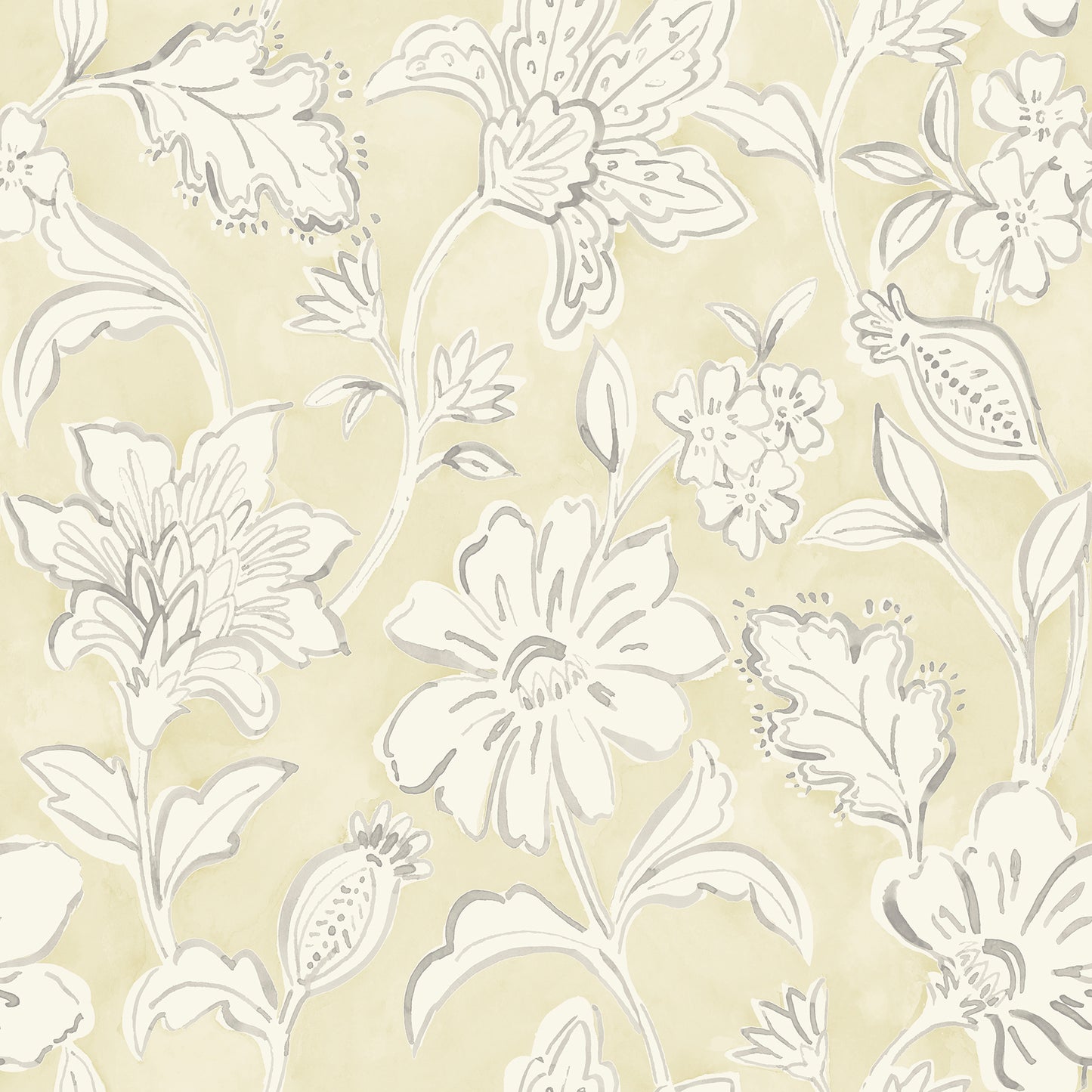 Chesapeake Plumeria Yellow Floral Trail Wallpaper, 20.5-in by 33-ft