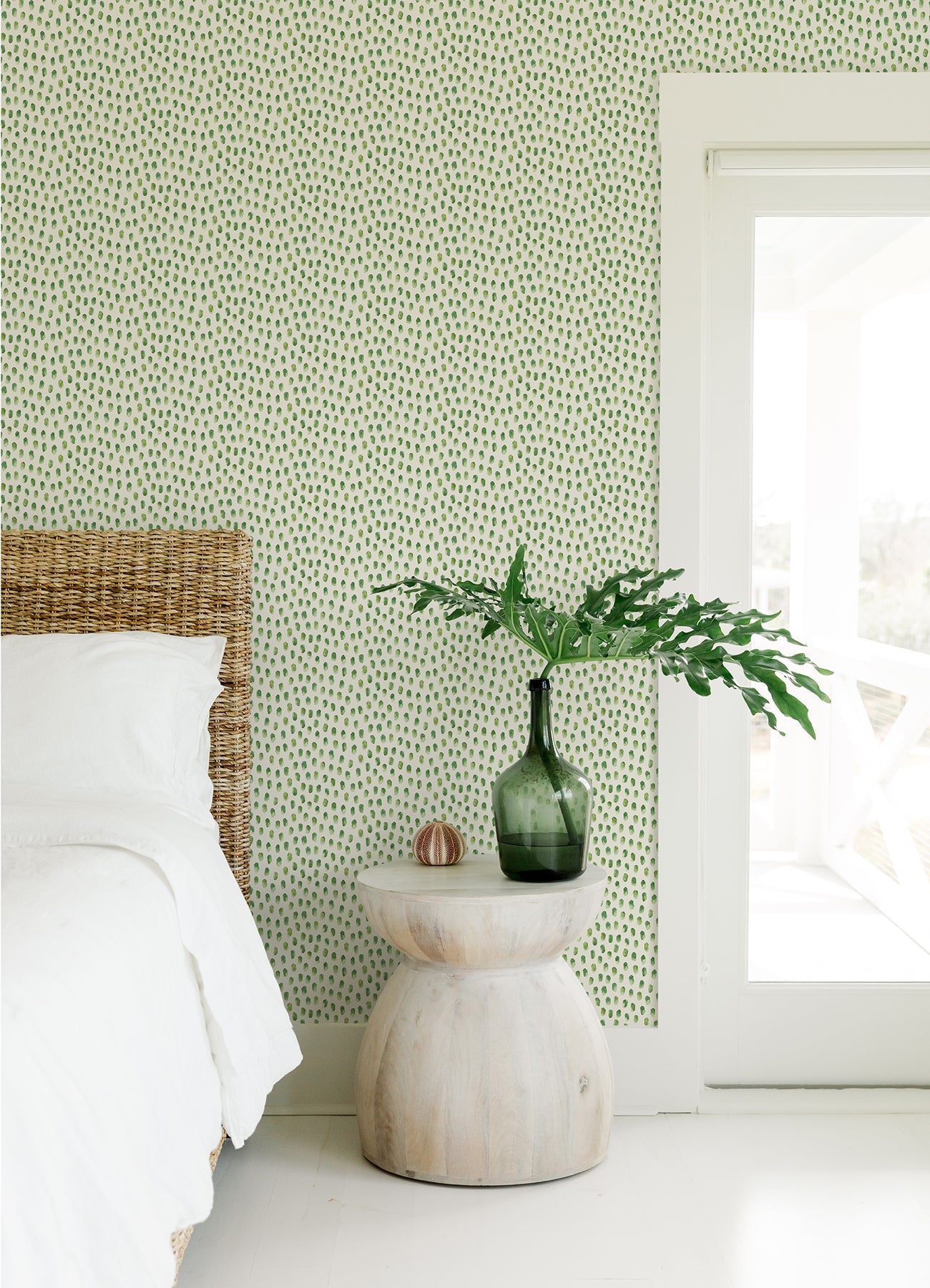 Chesapeake Sand Drips Green Painted Dots Wallpaper, 20.5-in by 33-ft