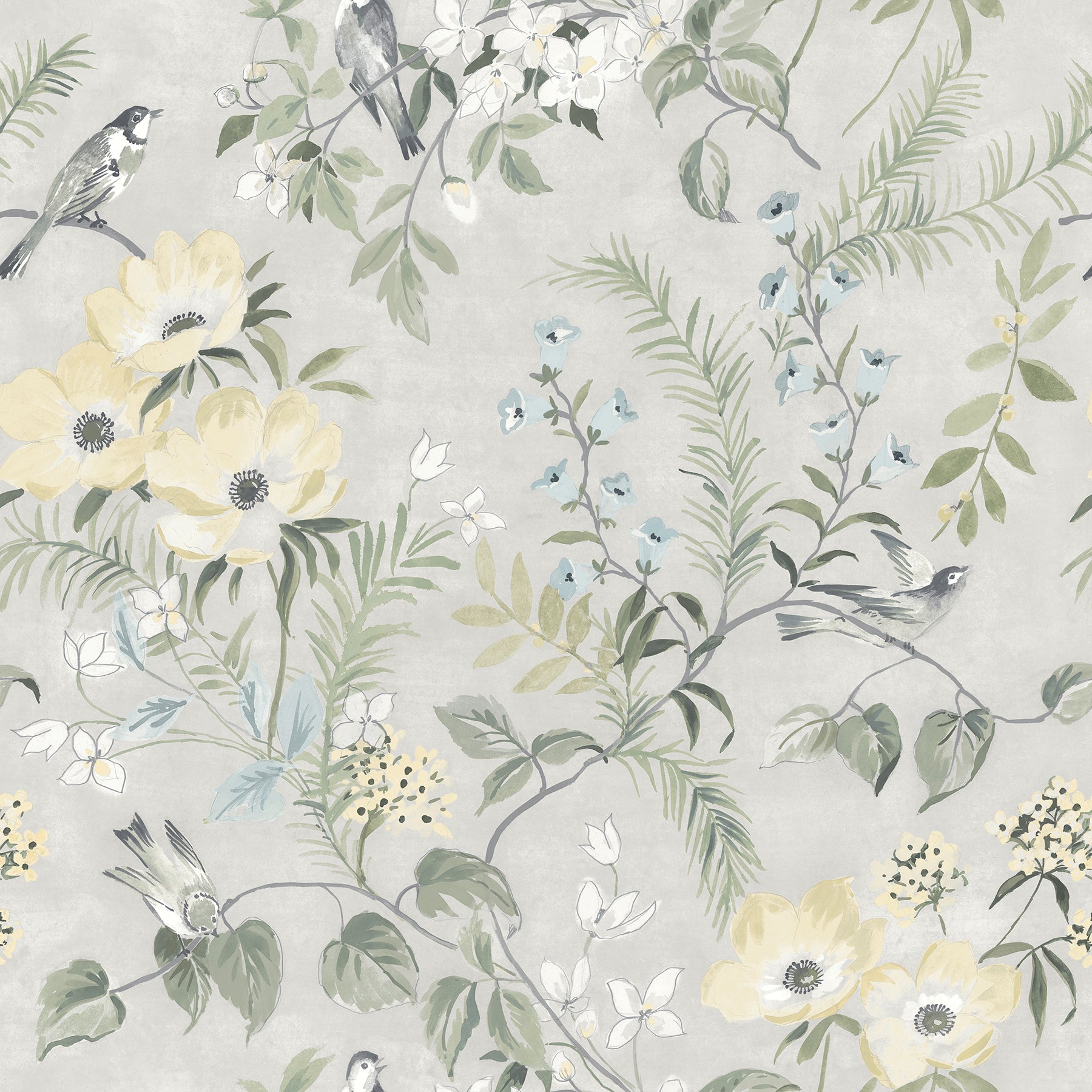 Chesapeake Frederique Grey Bloom Wallpaper, 20.5-in by 33-ft