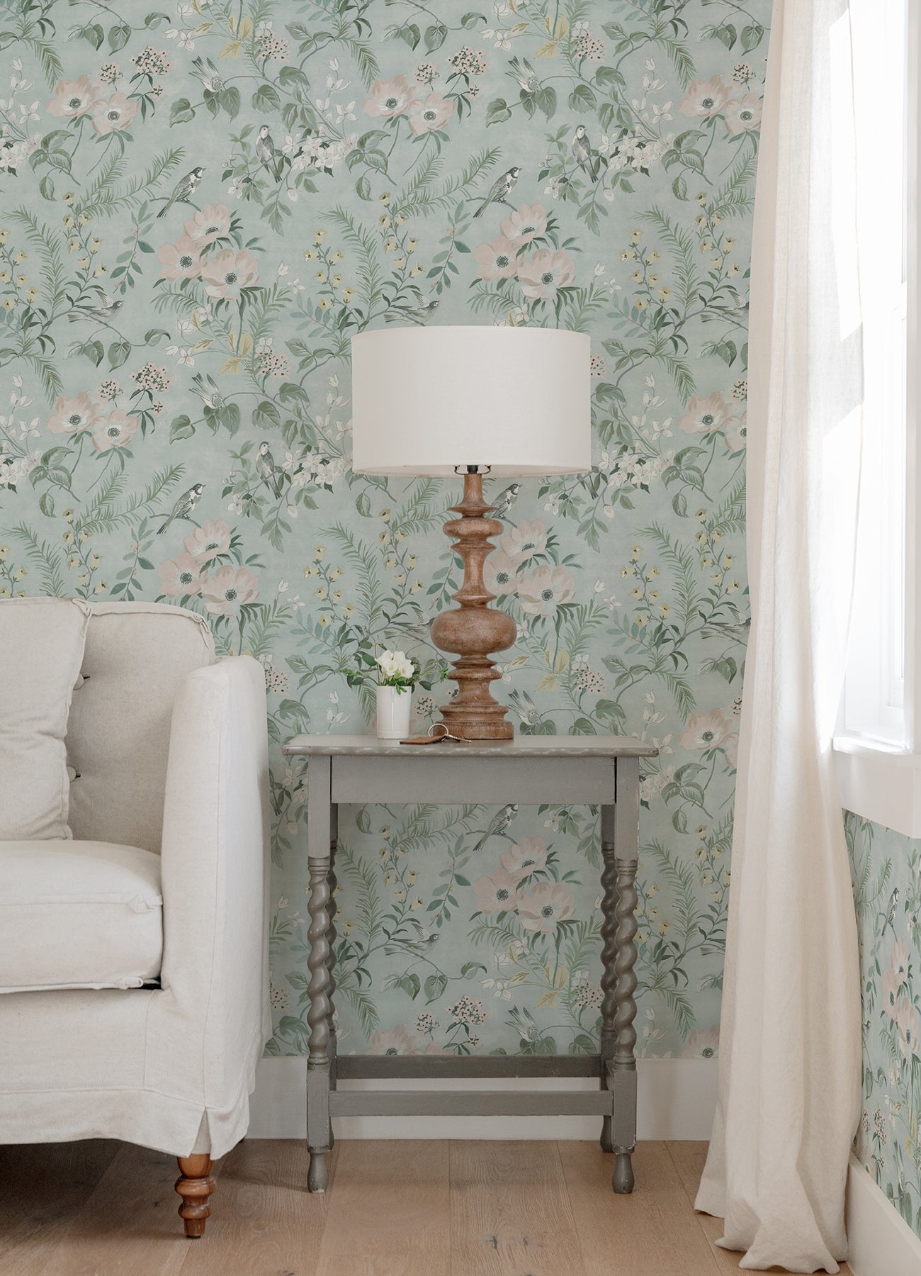 Chesapeake Frederique Mint Floral Wallpaper, 20.5-in by 33-ft