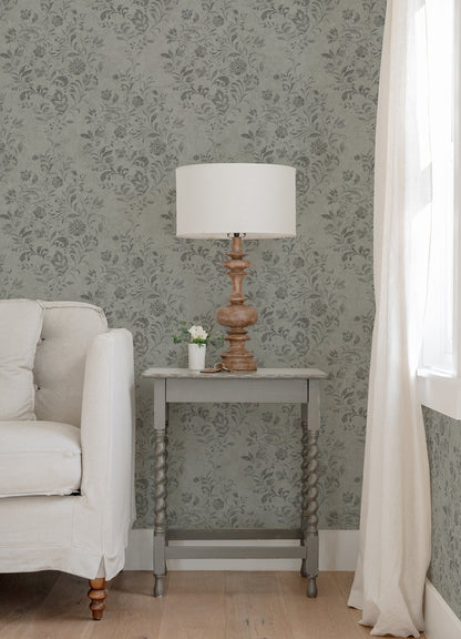 Chesapeake Isidore Grey Scroll Wallpaper, 20.5-in by 33-ft