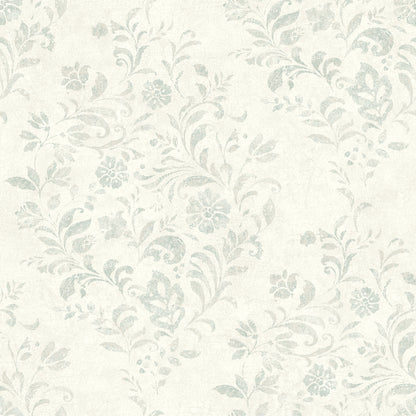 Chesapeake Isidore Aqua Scroll Wallpaper, 20.5-in by 33-ft