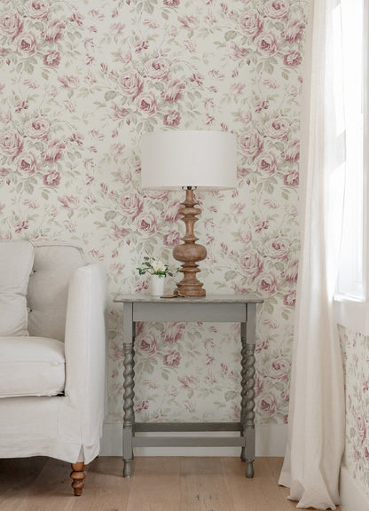 Chesapeake Manon Pink Rose Stitch Wallpaper, 20.5-in by 33-ft