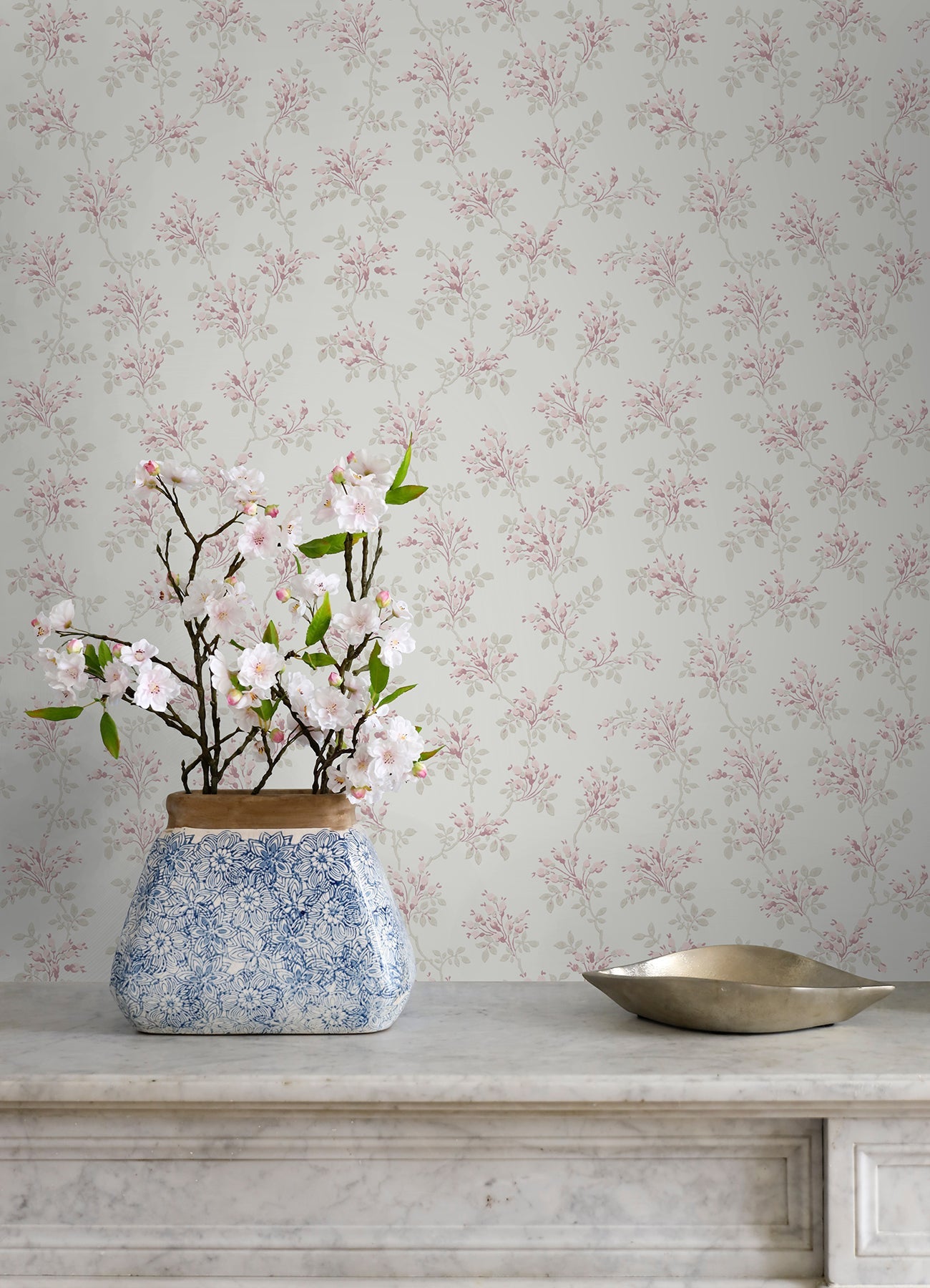 Chesapeake Sofiane Pink Botanical Trail Wallpaper, 20.5-in by 33-ft