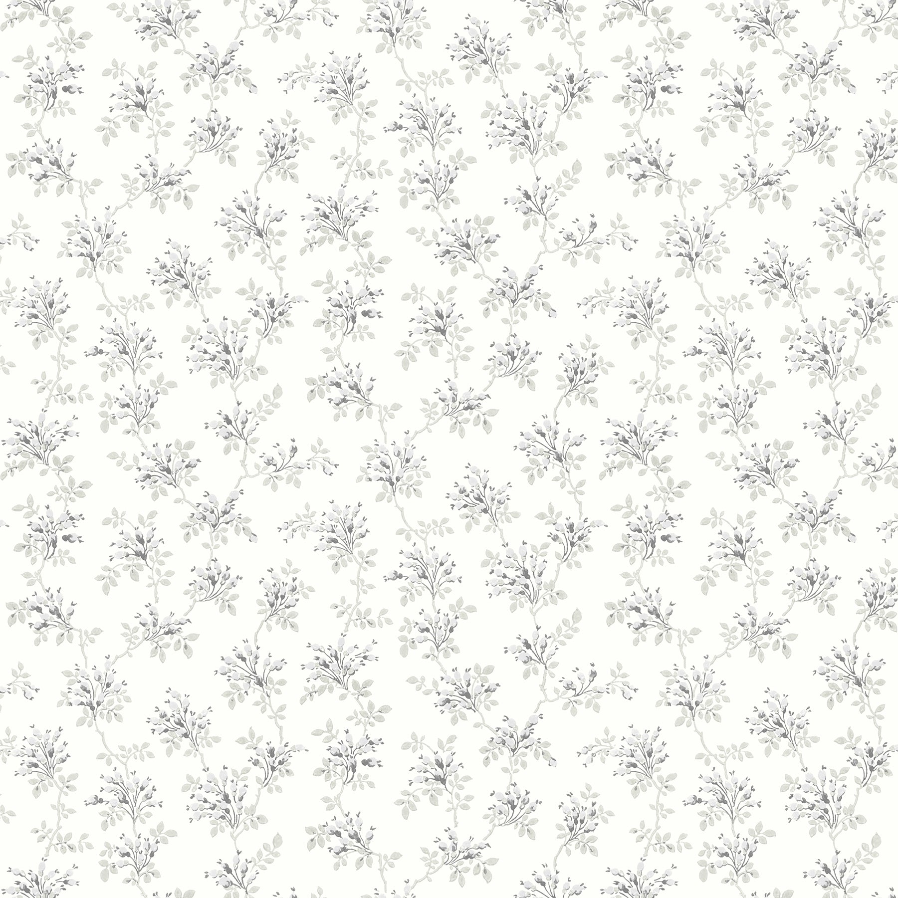 Chesapeake Sofiane Grey Botanical Trail Wallpaper, 20.5-in by 33-ft