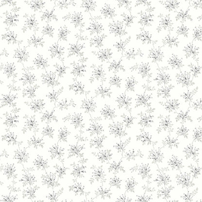 Chesapeake Sofiane Grey Botanical Trail Wallpaper, 20.5-in by 33-ft