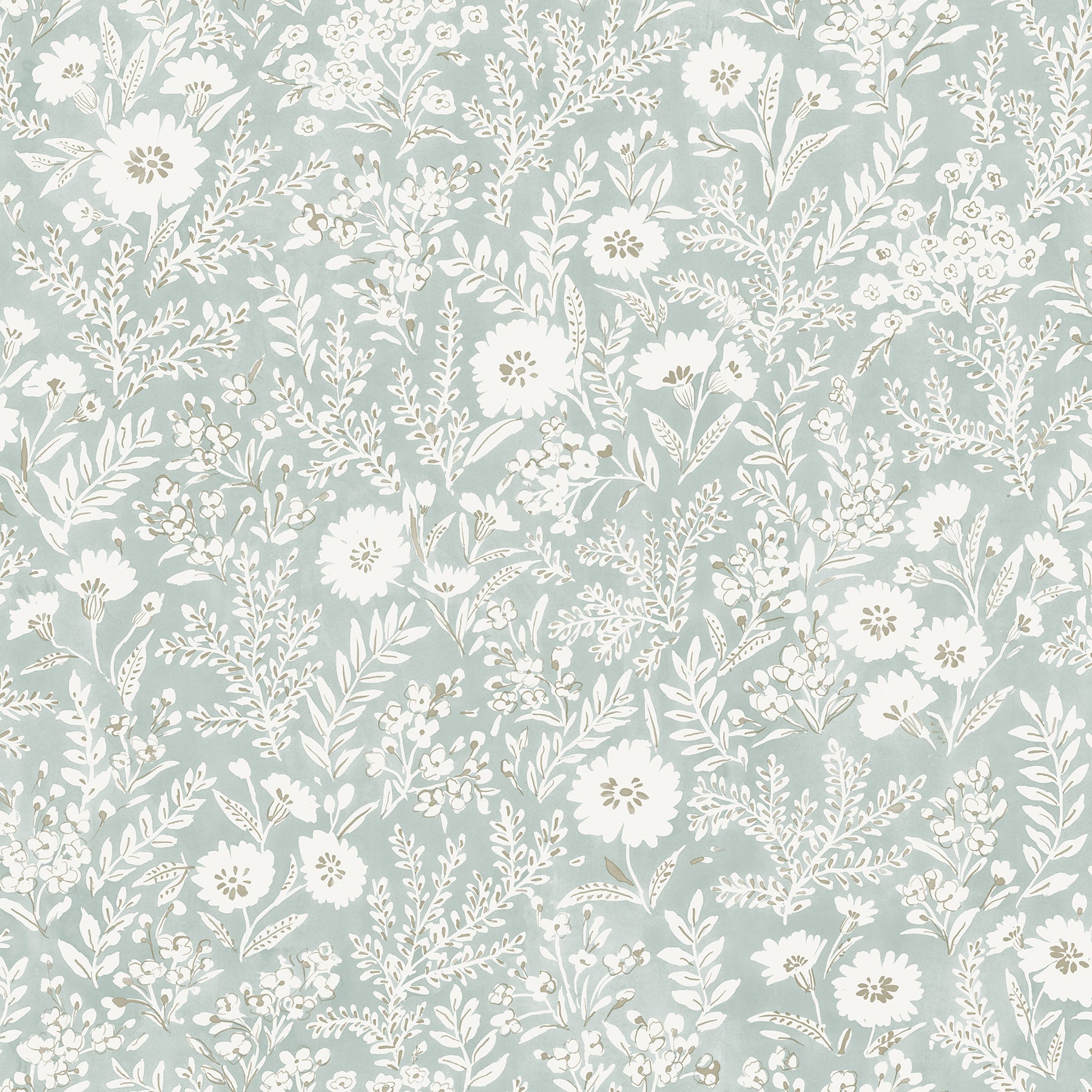 Chesapeake Agathon Seafoam Floral Wallpaper, 20.5-in by 33-ft