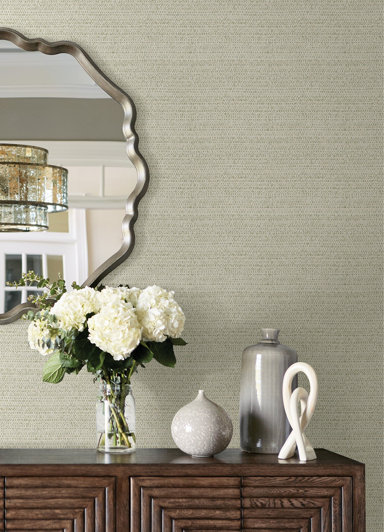 Chesapeake Balantine Sage Weave Wallpaper, 20.5-in by 33-ft