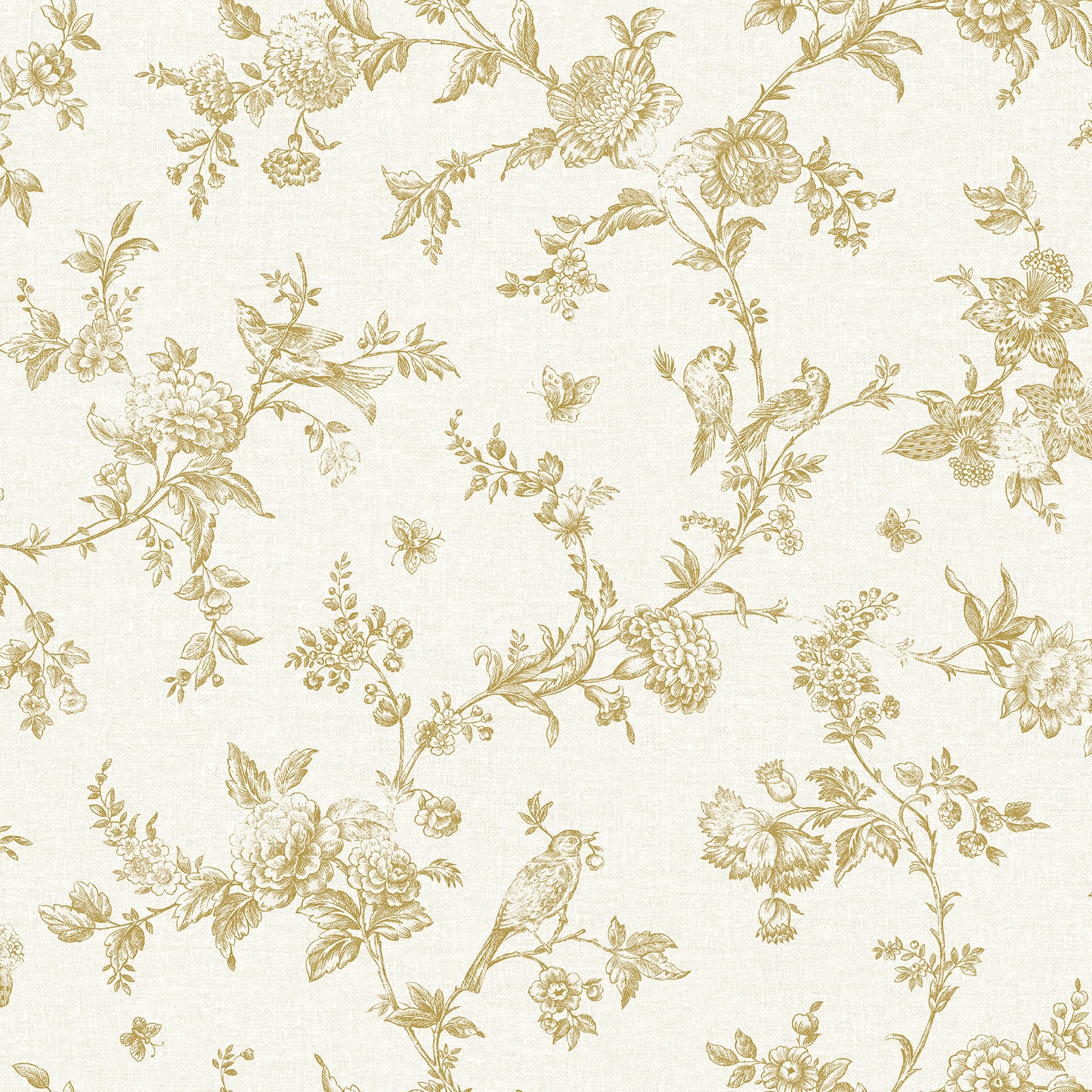 Chesapeake Nightingale Wheat Floral Trail Wallpaper, 20.5-in by 33-ft