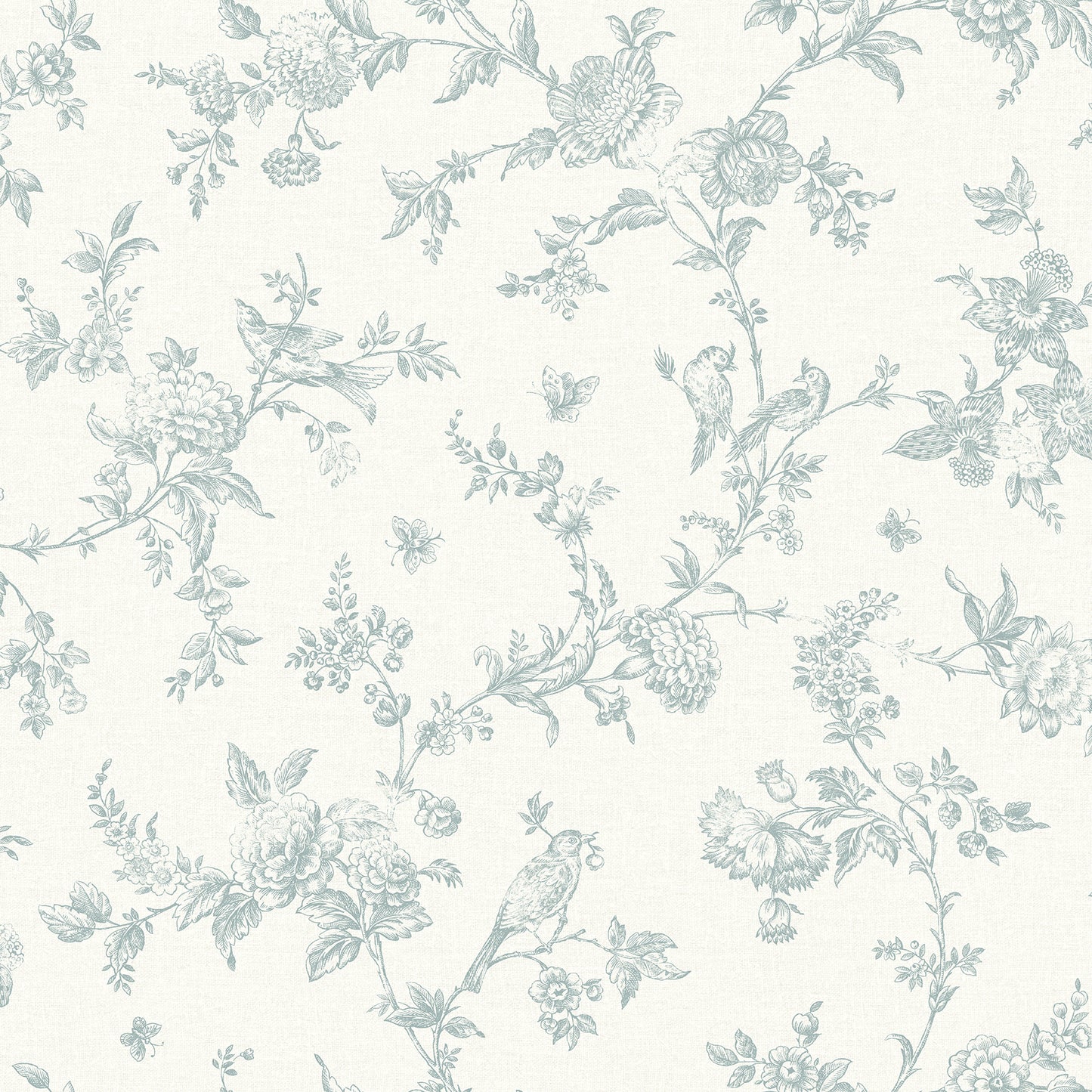 Chesapeake Nightingale Seafoam Floral Trail Wallpaper, 20.5-in by 33-ft