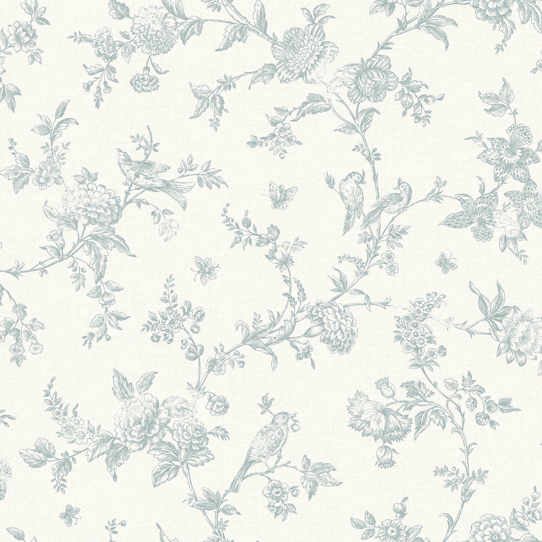 Chesapeake Nightingale Seafoam Floral Trail Wallpaper, 20.5-in by 33-ft