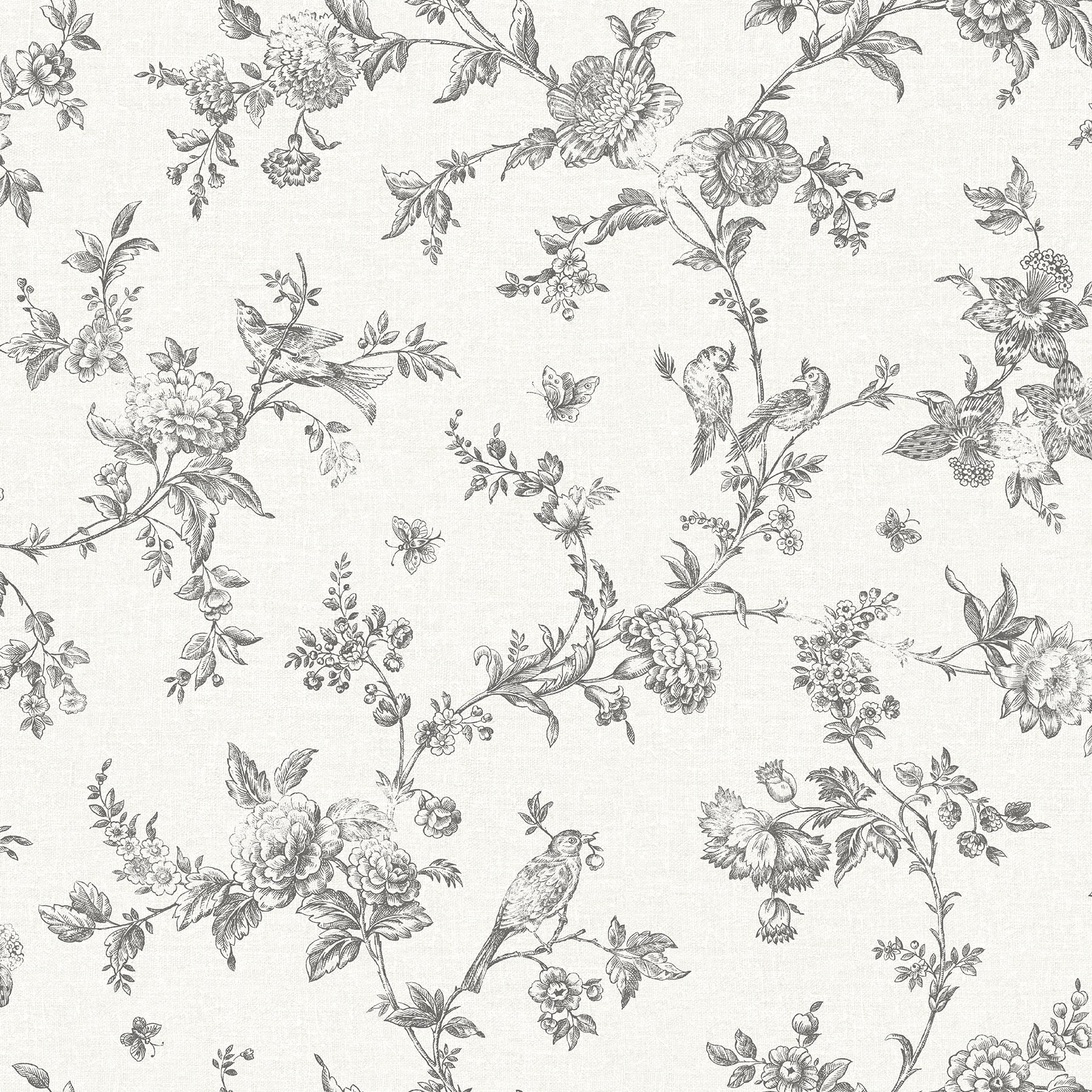 Chesapeake Nightingale Charcoal Floral Trail Wallpaper, 20.5-in by 33-ft