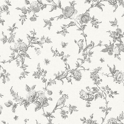 Chesapeake Nightingale Charcoal Floral Trail Wallpaper, 20.5-in by 33-ft