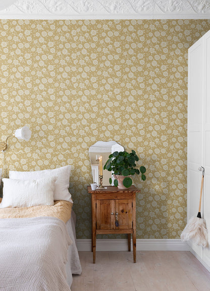 A-Street Prints Lizette Mustard Charming Floral Wallpaper, 20.9-in by 33-ft