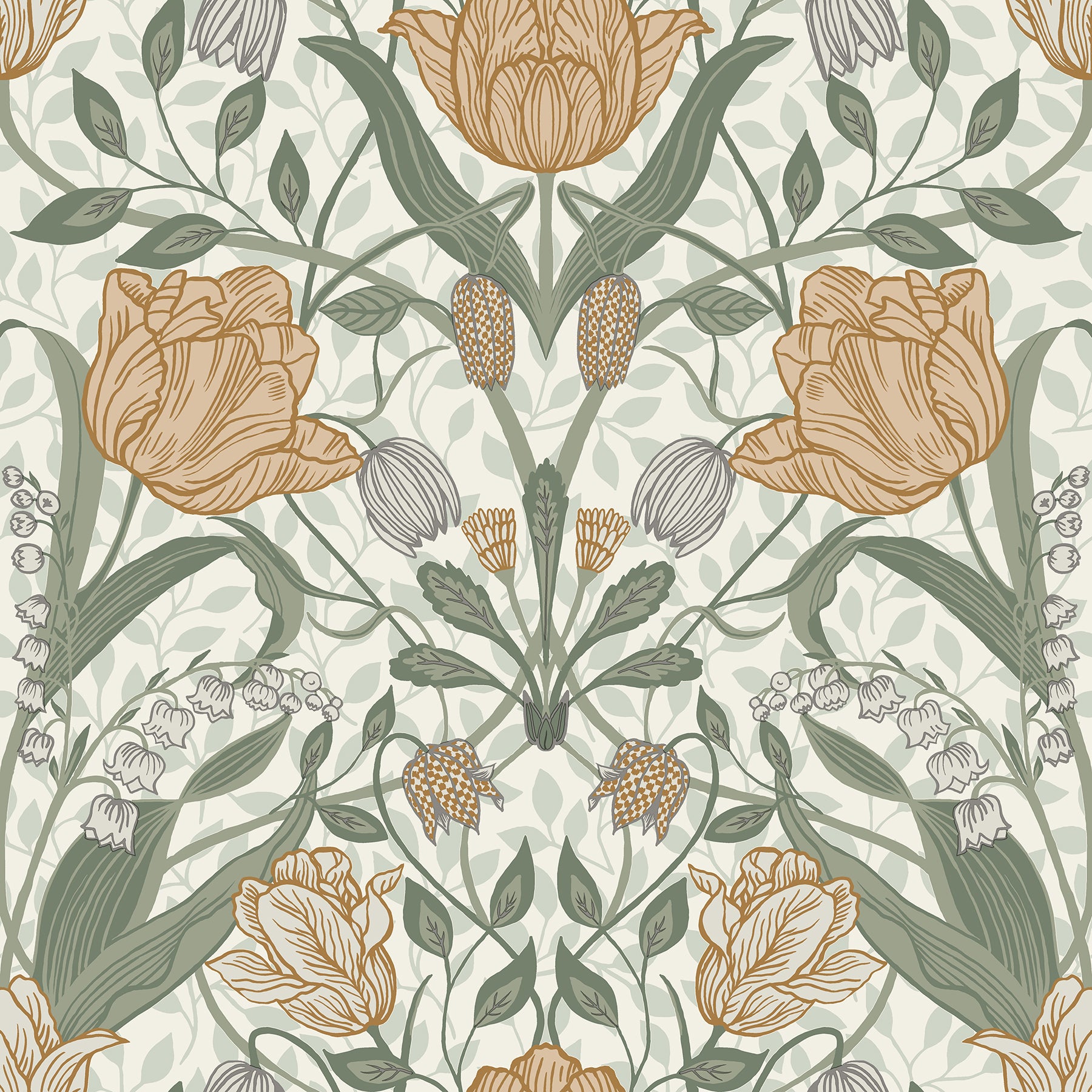 A-Street Prints Fillippa Green Tulip Wallpaper, 20.5-in by 33-ft