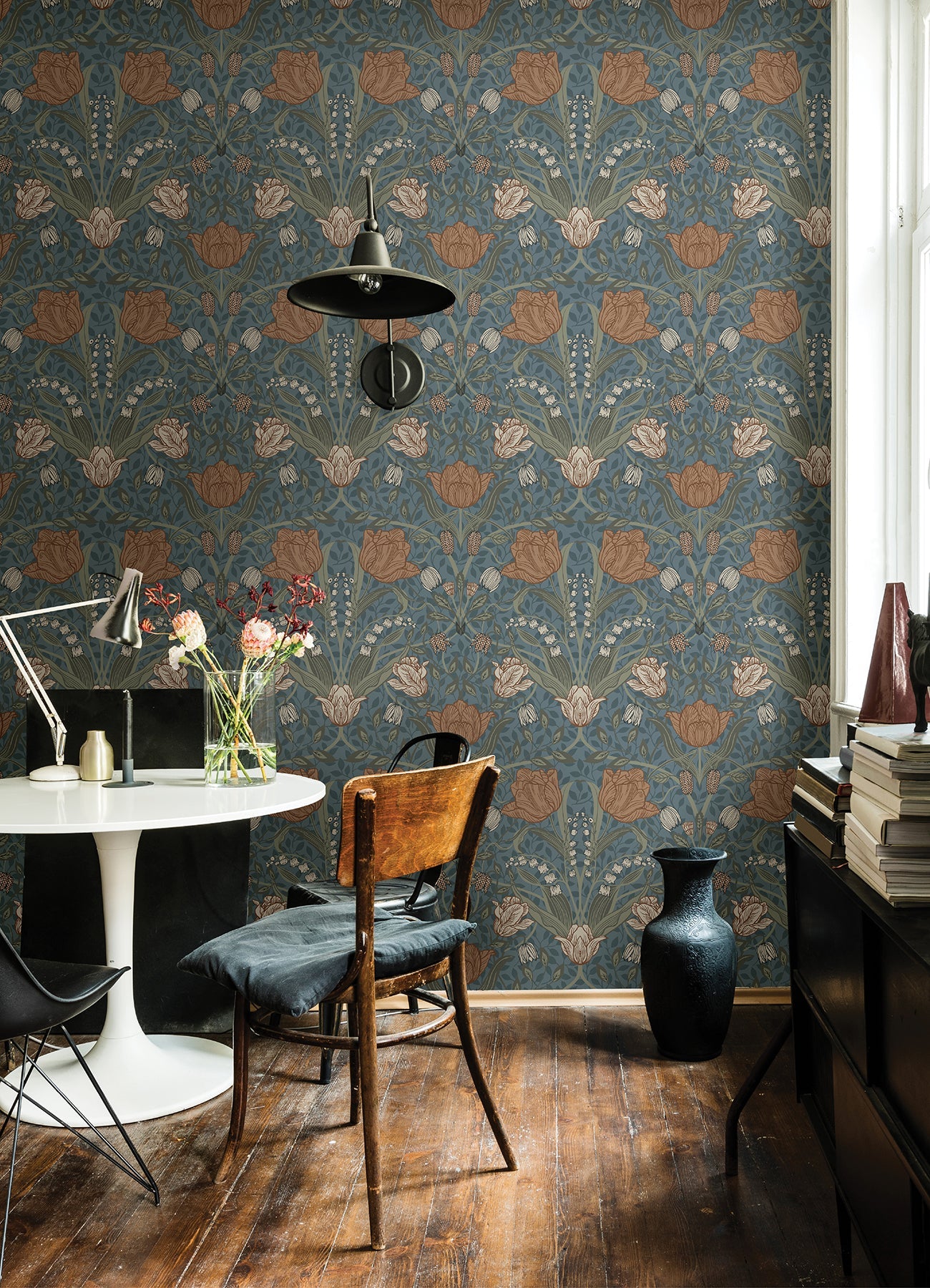 A-Street Prints Fillippa Blue Tulip Wallpaper, 20.9-in by 33-ft