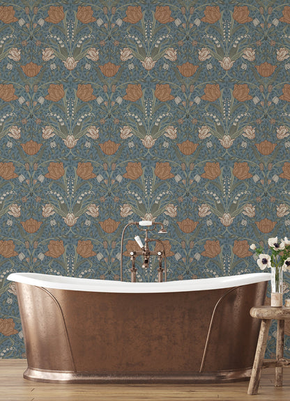 A-Street Prints Fillippa Blue Tulip Wallpaper, 20.9-in by 33-ft