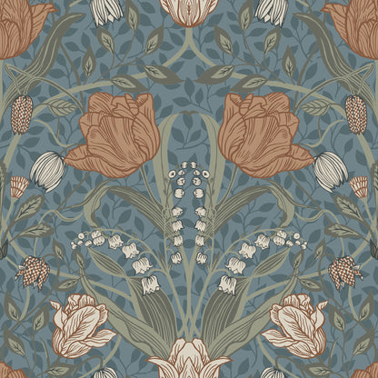 A-Street Prints Fillippa Blue Tulip Wallpaper, 20.9-in by 33-ft