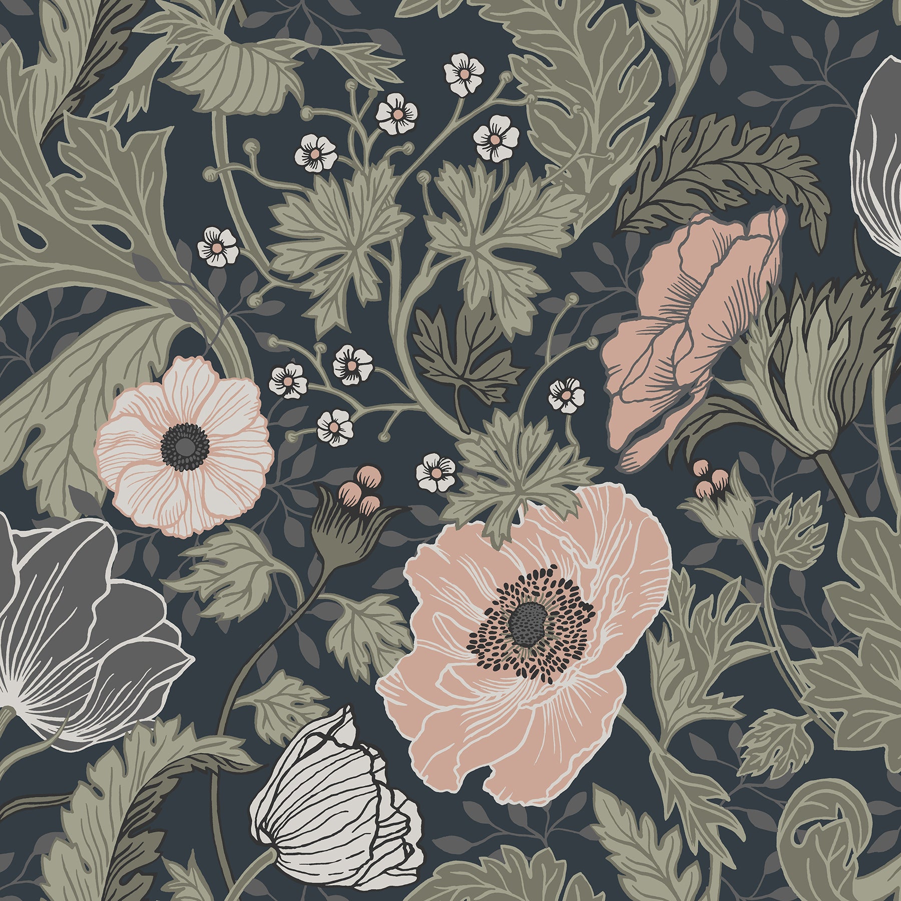 A-Street Prints Anemone Navy Floral Wallpaper, 20.9-in by 33-ft