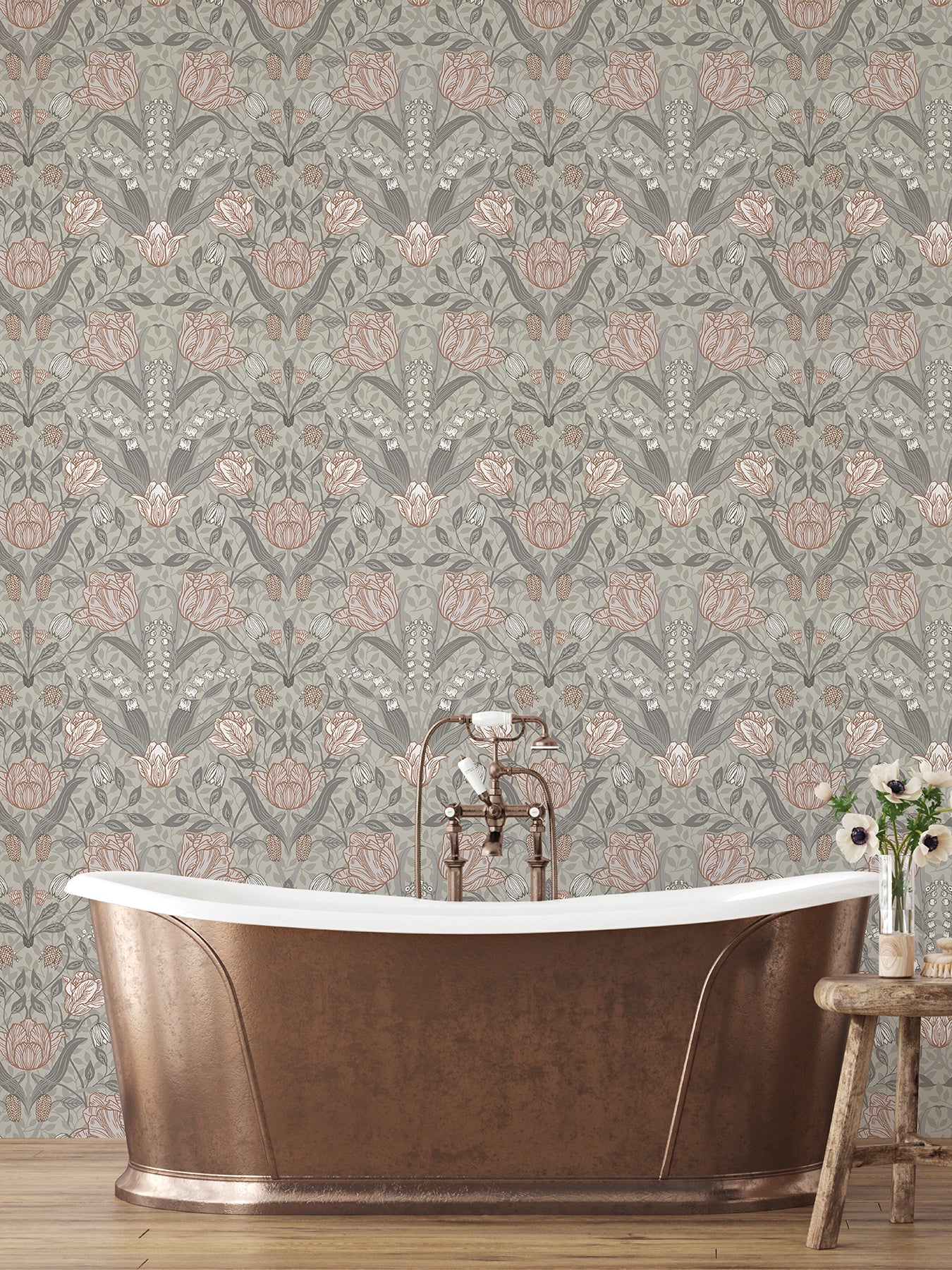 A-Street Prints Filippa Grey Tulip Wallpaper, 20.9-in by 33-ft