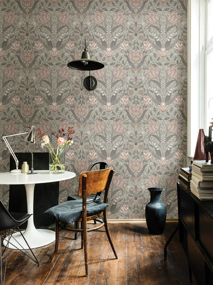 A-Street Prints Filippa Grey Tulip Wallpaper, 20.9-in by 33-ft