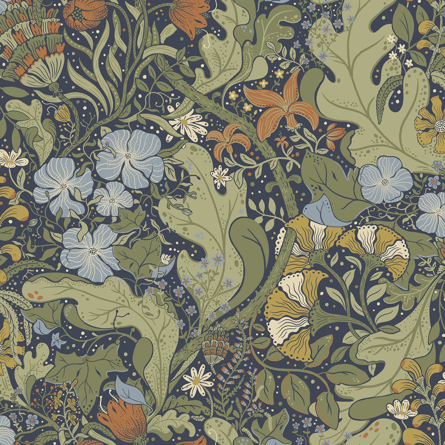 A-Street Prints Elise Indigo Nouveau Gardens Wallpaper, 20.9-in by 33-ft