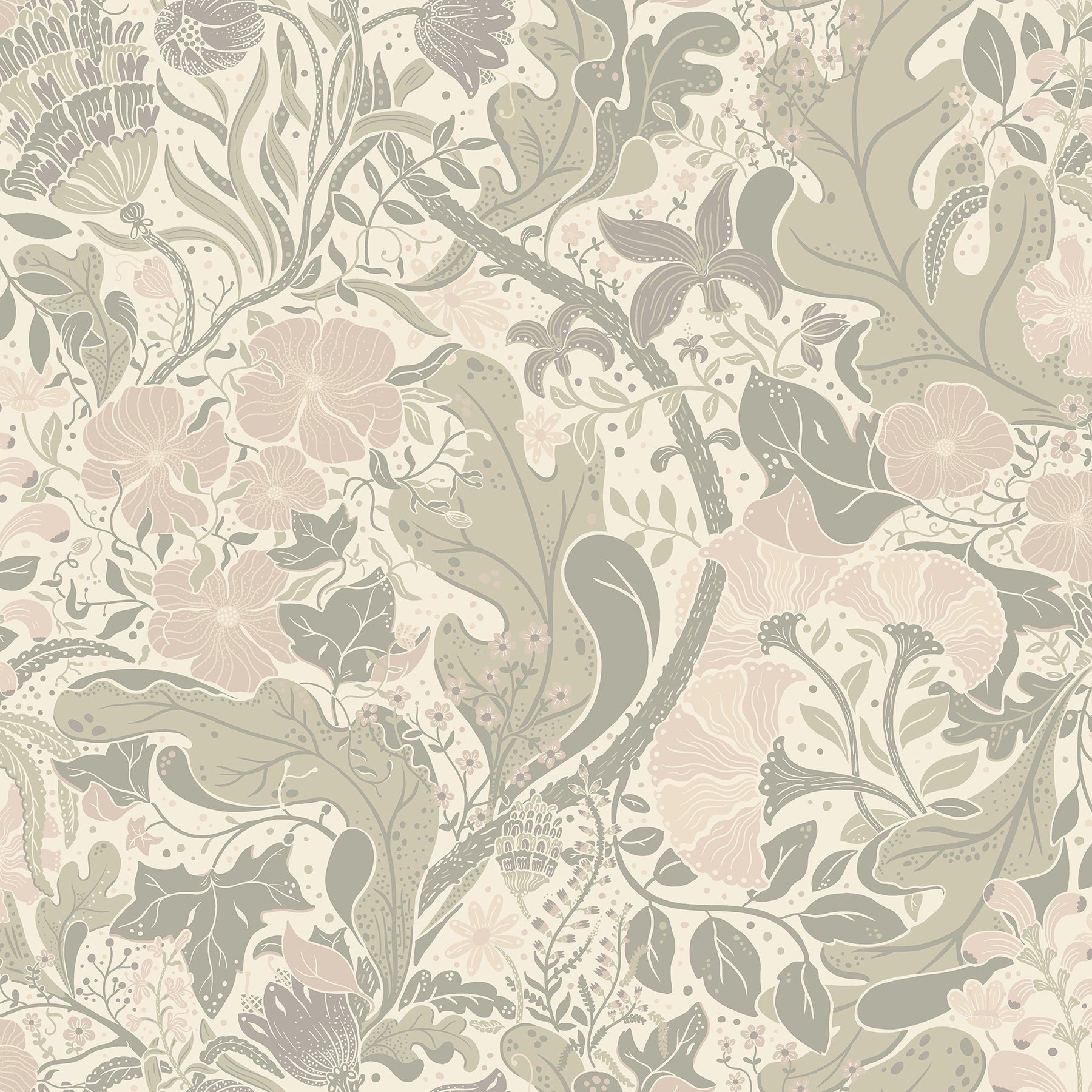 A-Street Prints Elise Light Grey Nouveau Gardens Wallpaper, 20.9-in by 33-ft