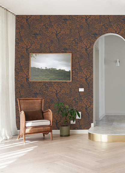 A-Street Prints Olle Orange Forest Sanctuary Wallpaper, 20.9-in by 33-ft