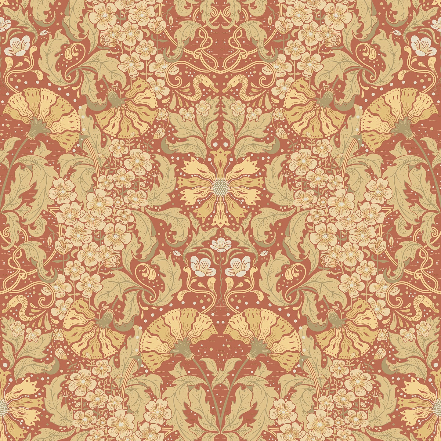 A-Street Prints Ojvind Rust Floral Ogee Wallpaper, 20.9-in by 33-ft