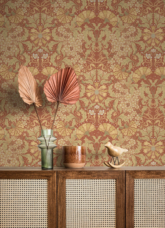 A-Street Prints Ojvind Rust Floral Ogee Wallpaper, 20.9-in by 33-ft