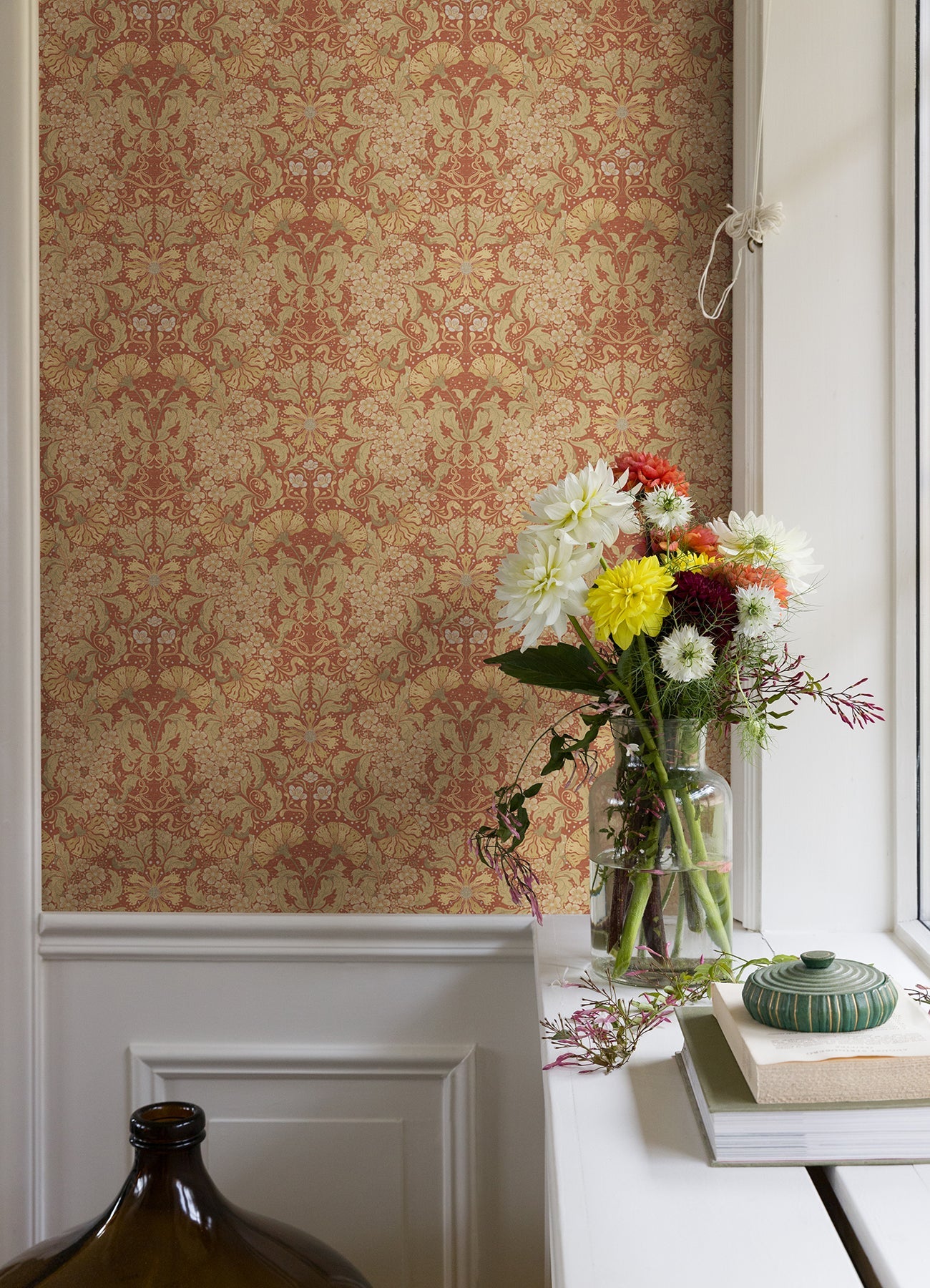 A-Street Prints Ojvind Rust Floral Ogee Wallpaper, 20.9-in by 33-ft