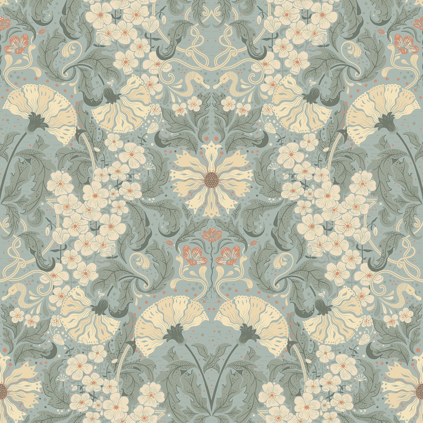 A-Street Prints Ojvind Light Blue Floral Ogee Wallpaper, 20.9-in by 33-ft