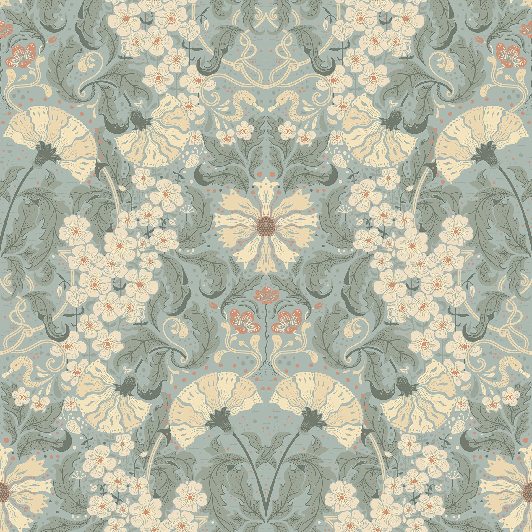 A-Street Prints Ojvind Light Blue Floral Ogee Wallpaper, 20.9-in by 33-ft