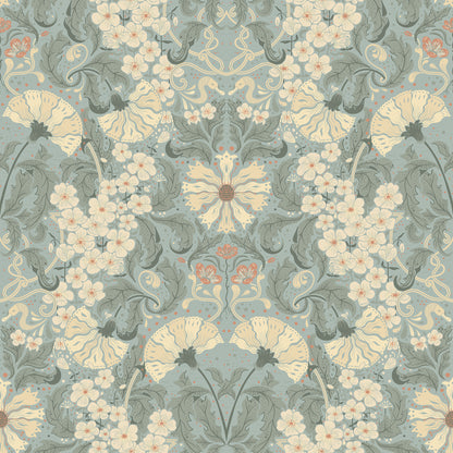 A-Street Prints Ojvind Light Blue Floral Ogee Wallpaper, 20.9-in by 33-ft