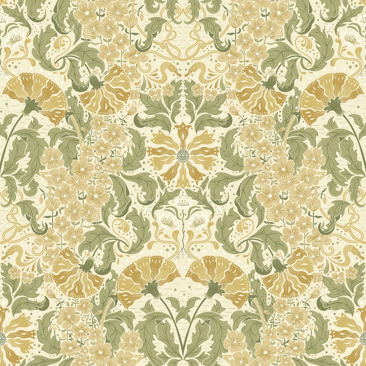 A-Street Prints Ojvind Gold Floral Ogee Wallpaper, 20.9-in by 33-ft