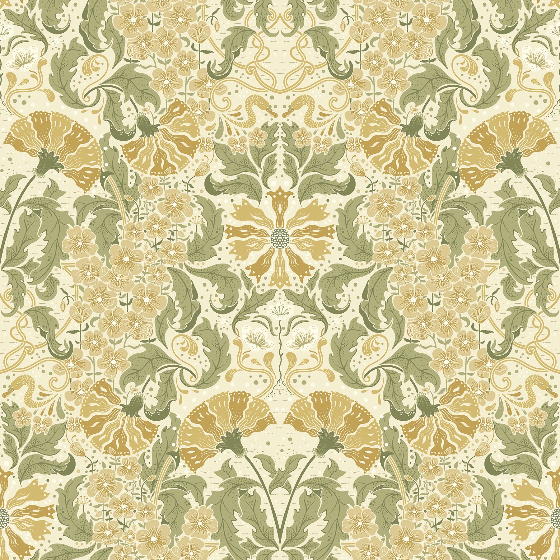 A-Street Prints Ojvind Gold Floral Ogee Wallpaper, 20.9-in by 33-ft