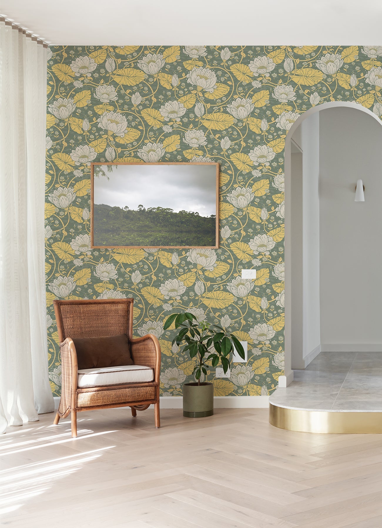 A-Street Prints Eva Yellow Lotus Dreams Wallpaper, 20.9-in by 33-ft