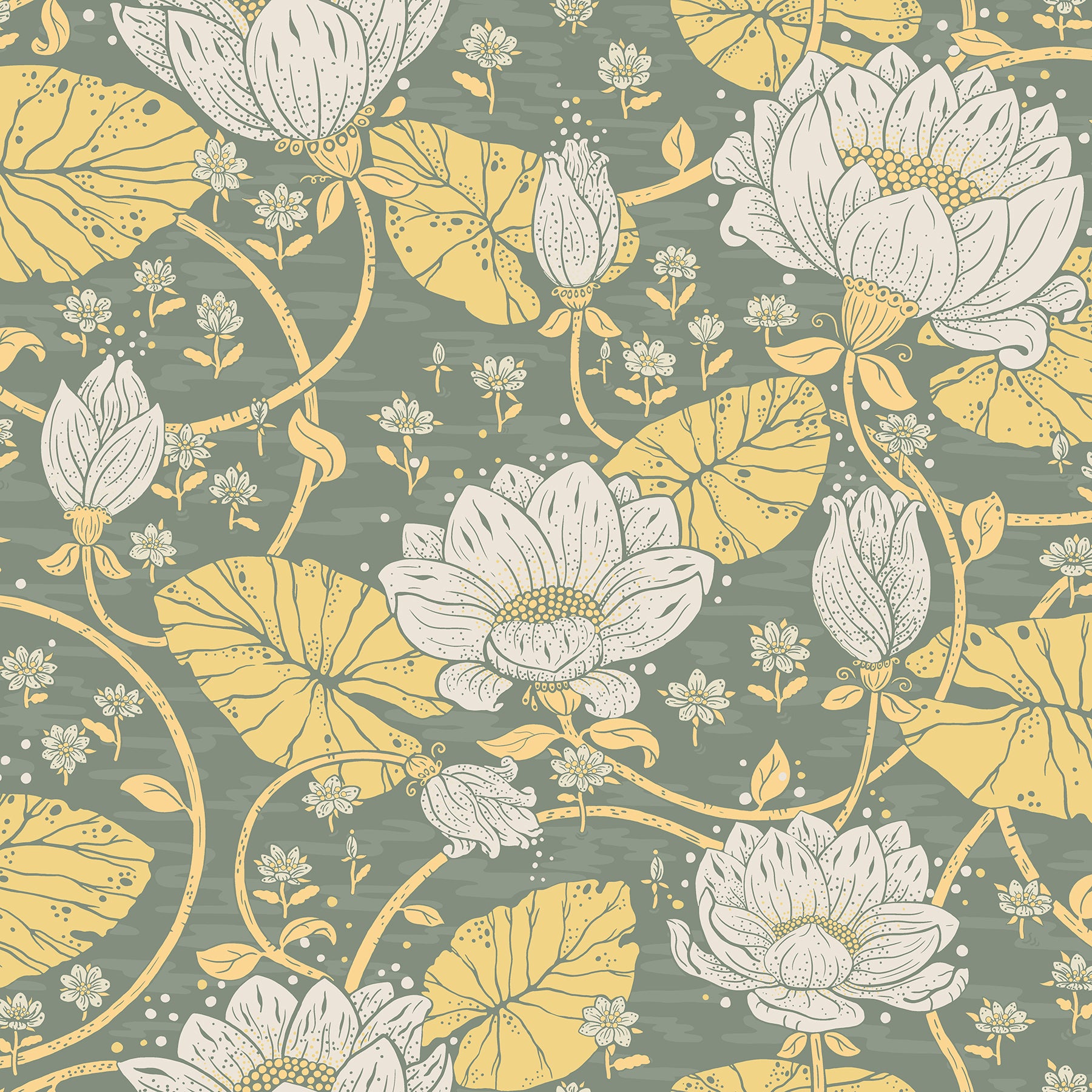 A-Street Prints Eva Yellow Lotus Dreams Wallpaper, 20.9-in by 33-ft