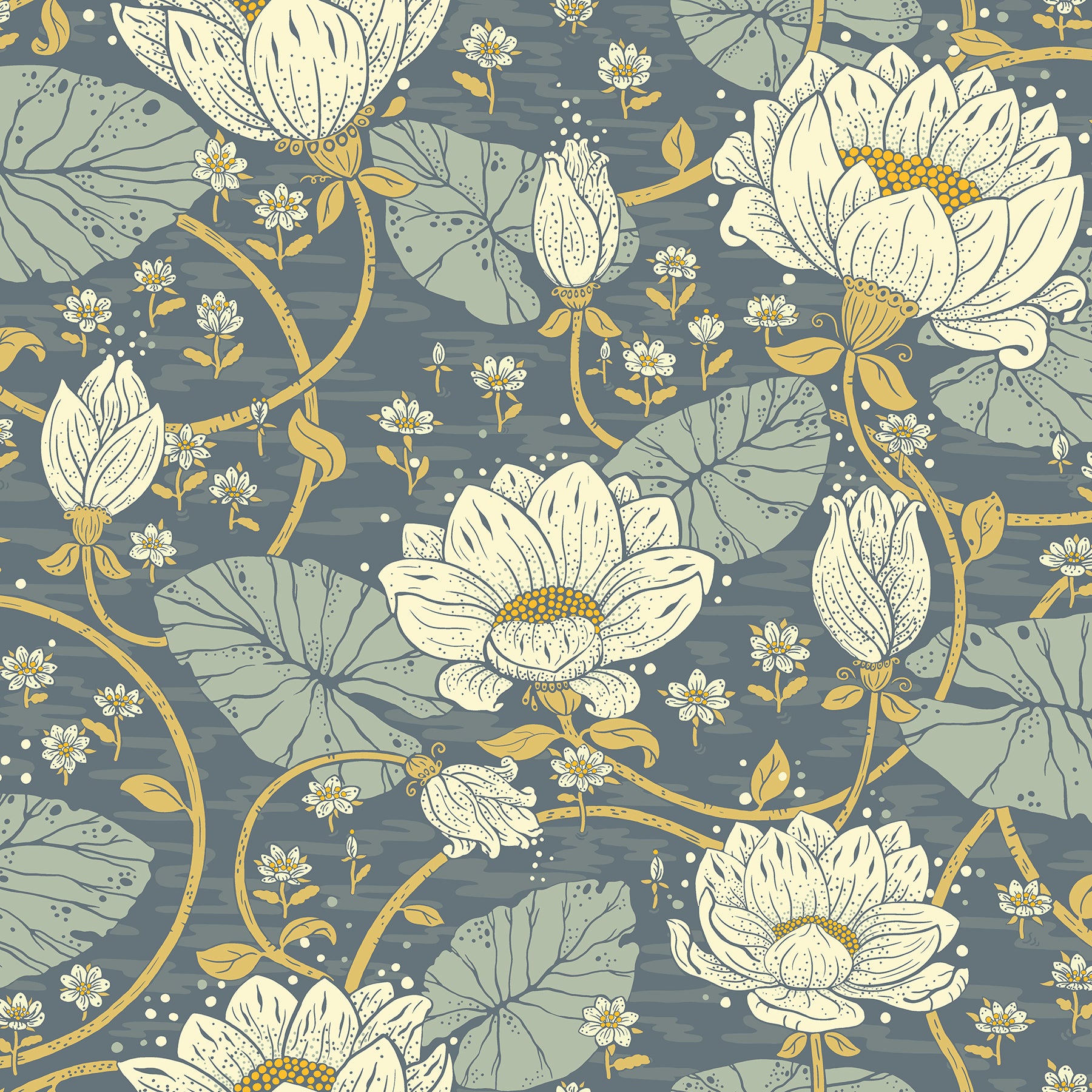 A-Street Prints Eva Blue Lotus Dreams Wallpaper, 20.9-in by 33-ft