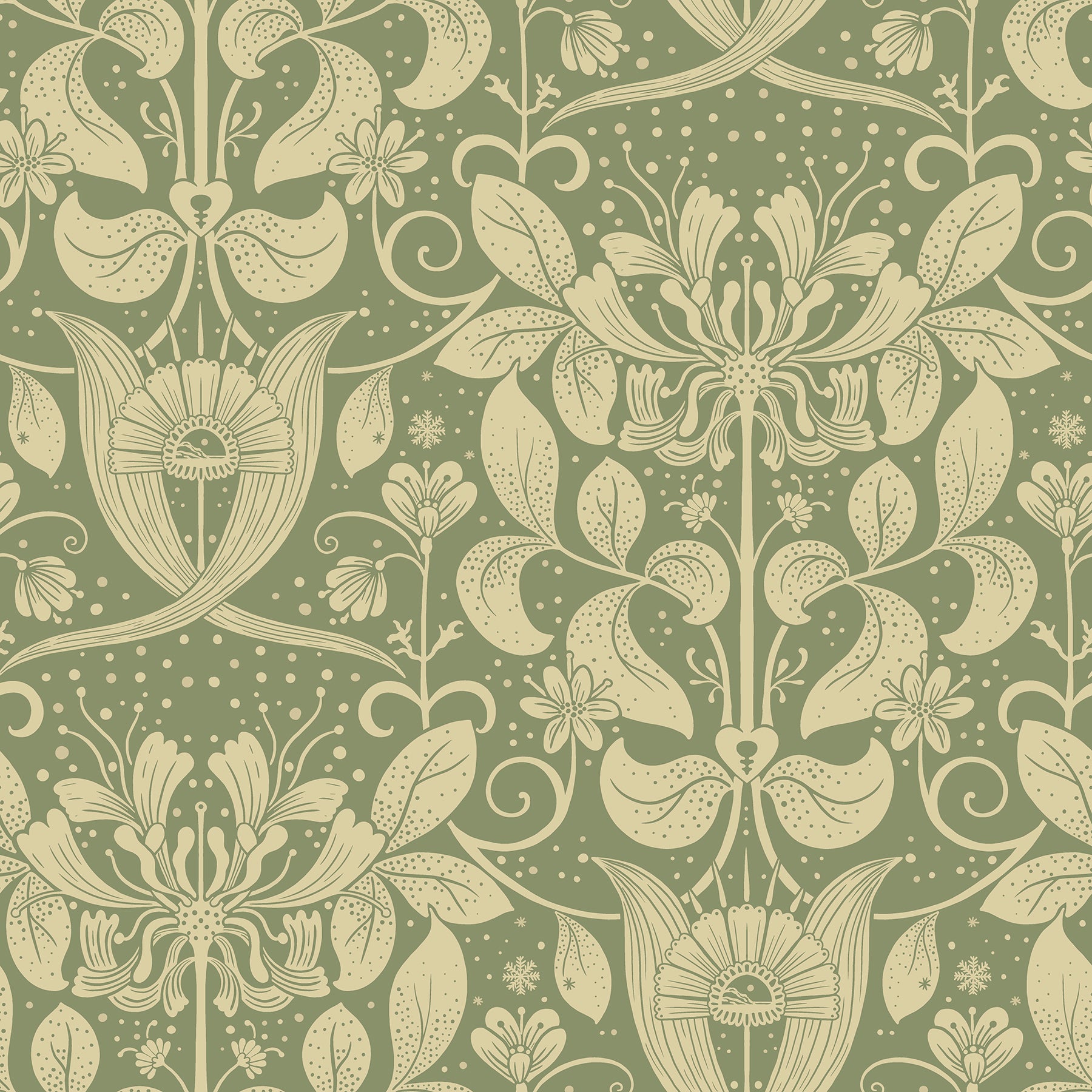 A-Street Prints Berit Green Floral Crest Wallpaper, 20.9-in by 33-ft